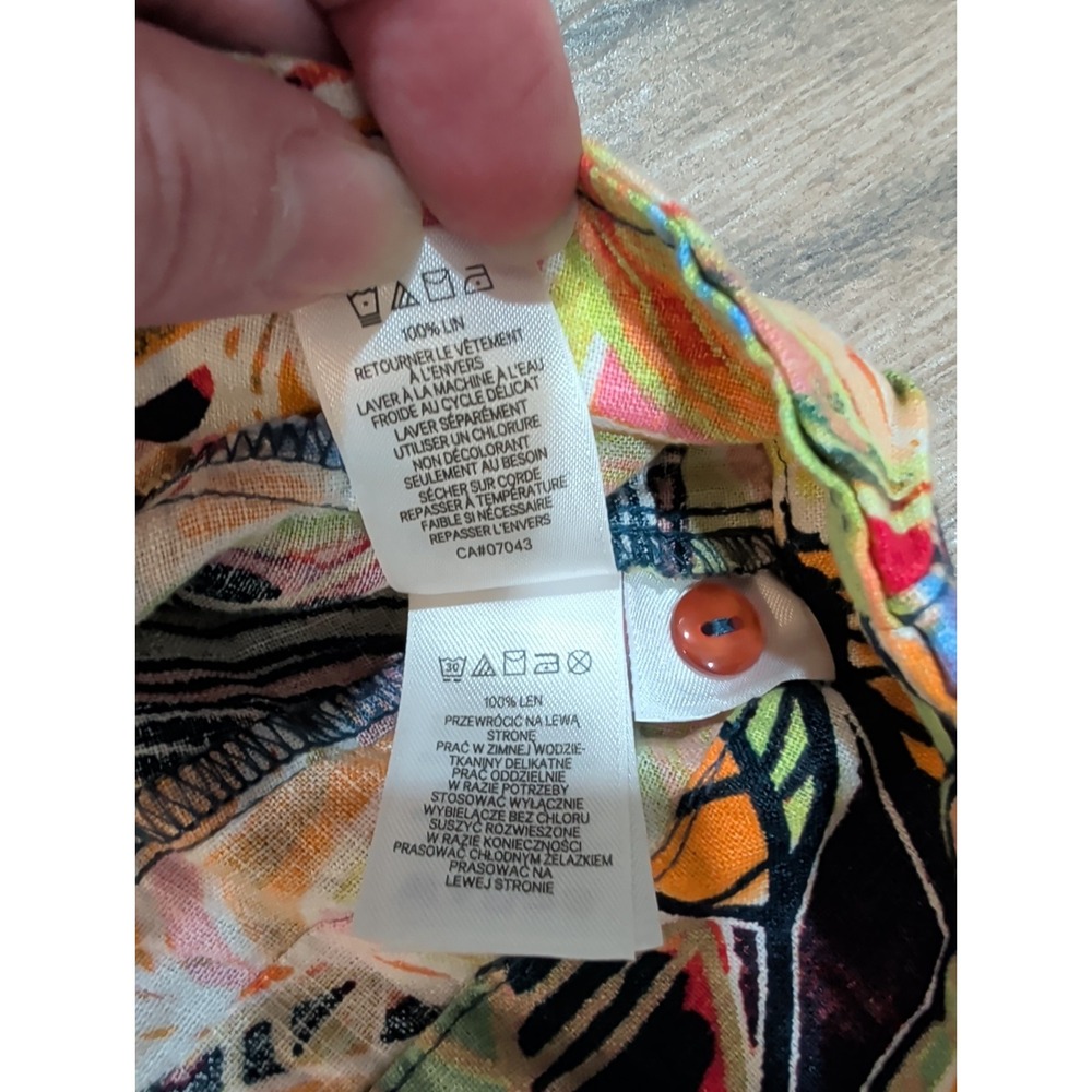 C&C California Shift Dress Womens XS Multicolor Tropical Leaf Linen Pockets - Picture 10 of 16